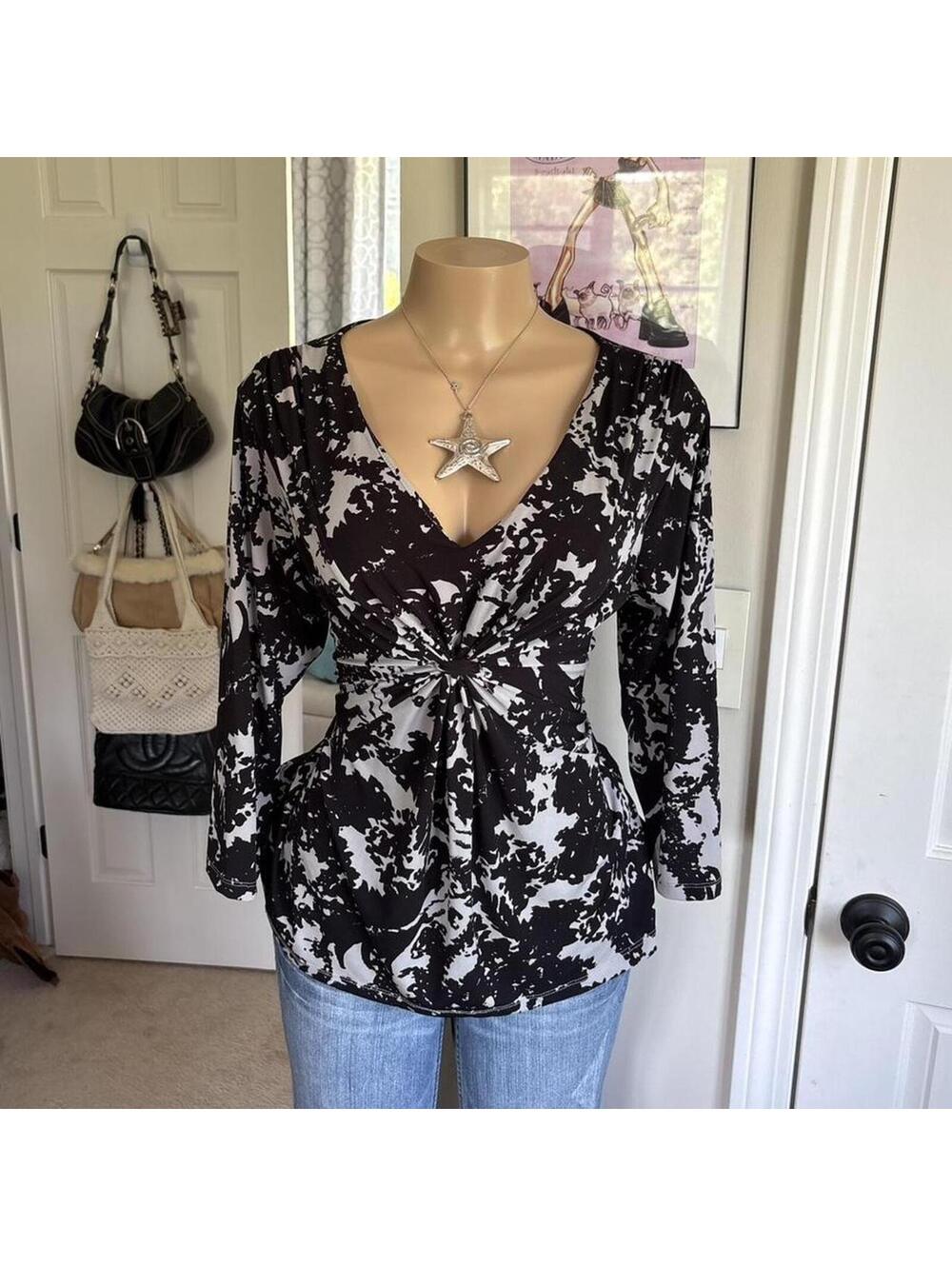y2k 2000s abstract print ruched plunge top